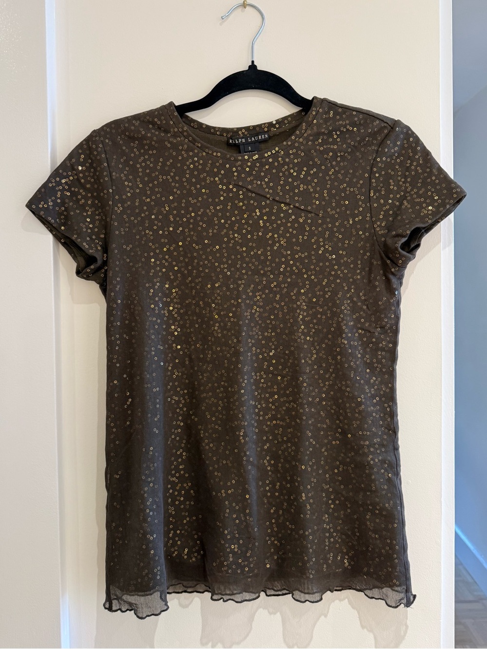 Ralph Lauren Black Label Khaki Green Sequin T-shirt
